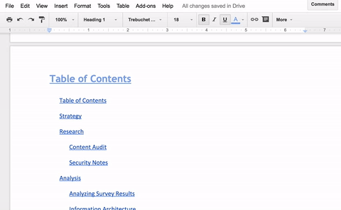 GIF showing how to add a header in a Google Doc.