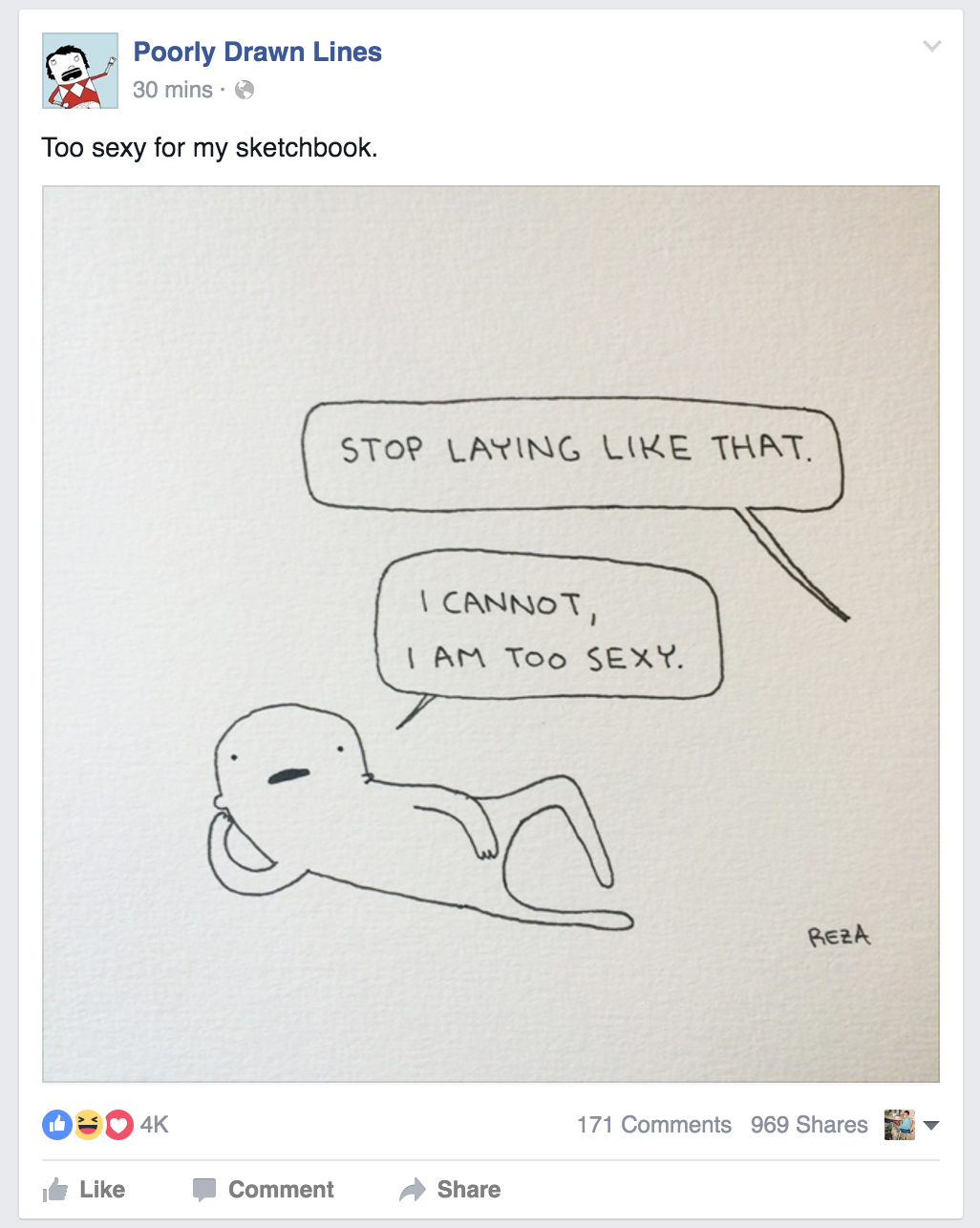 A screenshot of a Facebook post of a Poorly Drawn Lines comic.